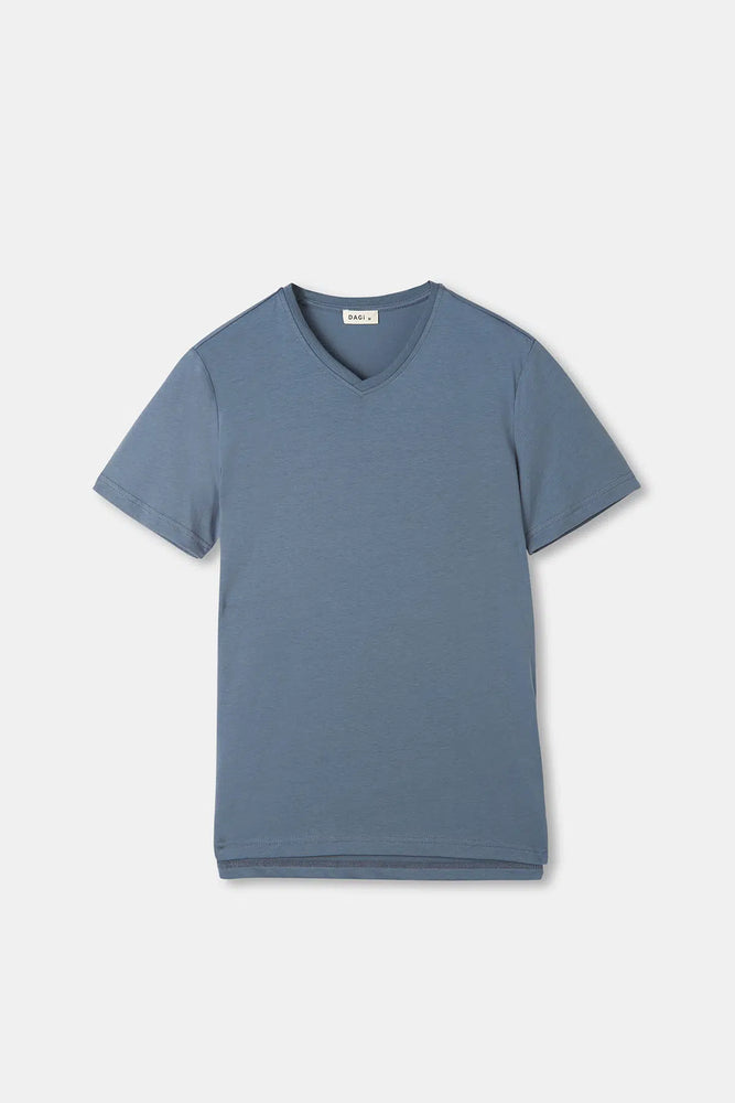 Mavi V Yaka Erkek T-Shirt