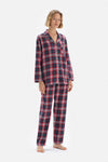 Lacivert Ekoseli Gömlek Yaka Pamuklu Pijama Takımı