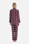 Lacivert Ekoseli Gömlek Yaka Pamuklu Pijama Takımı