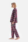 Lacivert Ekoseli Gömlek Yaka Pamuklu Pijama Takımı