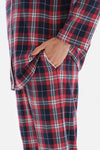 Lacivert Ekoseli Gömlek Yaka Pamuklu Pijama Takımı