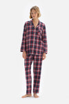 Lacivert Ekoseli Gömlek Yaka Pamuklu Pijama Takımı