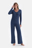 Indigo Ribli Kaşkorse Yuvarlak Yaka Örme Pijama Takımı