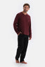 Bordo V Yaka Uzun Kollu Pamuklu Pijama Takımı